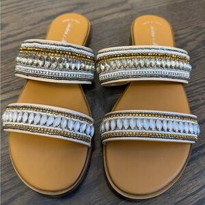 Embellished Tan and Gold Women's Sandals made in italy size 9